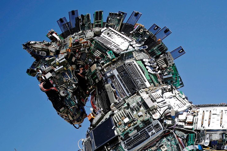 A close-up of the head of 'Cyber Horse,' made from thousands of infected computer and cell phone bits, is on display at the entrance to the annual Cyberweek conference at Tel Aviv University in Israel on Monday. Amir Cohen/Reuters.