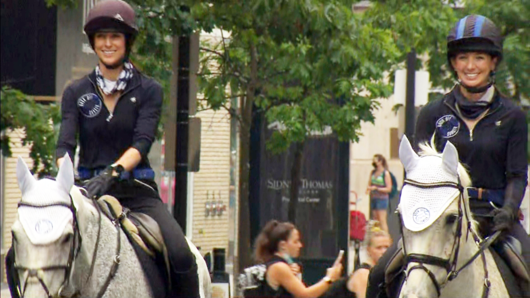 Sisters Jess and Tanya Halliday finish Boston Marathon on horseback. CBS News Boston.